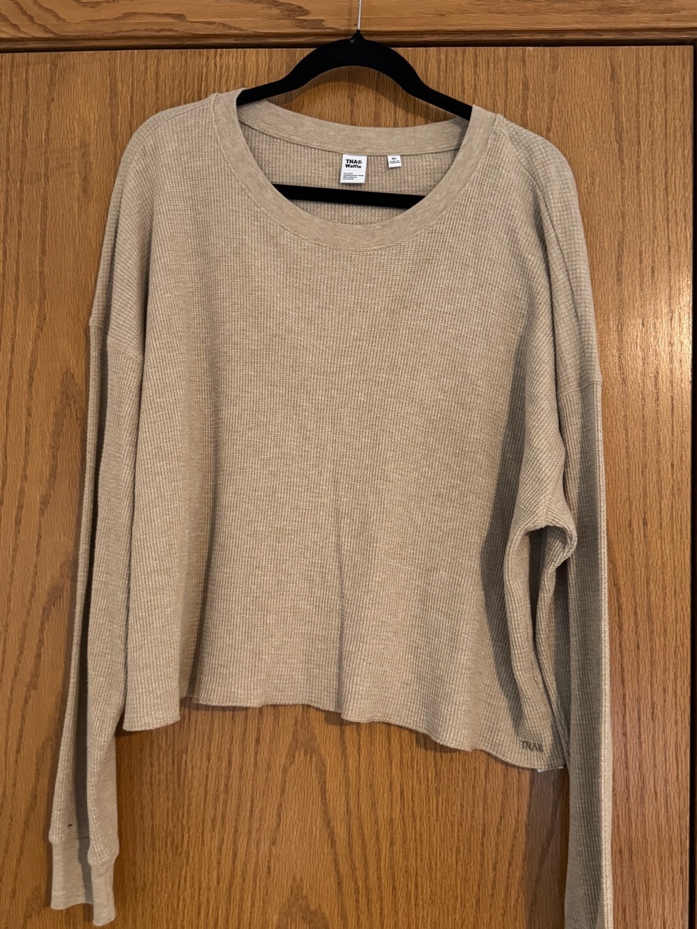 TNA Beige Waffle Knit Long-Sleeve Top